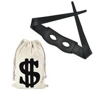 PPGGOPP Disfraz de Ladrón2 Piezas Juego de disfraz de ladrón de banco,accesorio para cosplay de ladrones, incluye Antifaz Negro Disfraz Ladron,Saco de Dinero, para Carnaval, para Adultos y Niños (B)