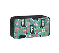 PPHGUT Border Collie - Estuche espacioso con estampado floral para adultos, gran capacidad, para guardar artículos de papelería, diario, oficina, organizador