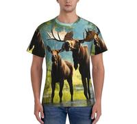 PPHGUT Camiseta de manga corta con estampado de oso de ciervo y alce para hombre, transpirable, para entrenamiento diario, deportes, actividades diarias, Negro, L