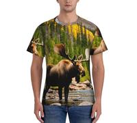PPHGUT Camiseta de manga corta con estampado de oso de ciervo y alce para hombre, transpirable, para entrenamiento diario, deportes, actividades diarias, Negro, S