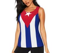 PPHGUT Camiseta sin mangas de verano con estampado de bandera cubana para mujer, atlética, vacaciones, correr, senderismo, fitness, camping, Negro, L