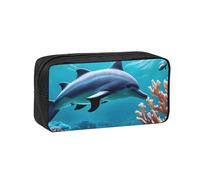 PPHGUT Hermoso estuche de gran capacidad con estampado de delfines de coral para adultos, bolsa organizadora de oficina de gran capacidad