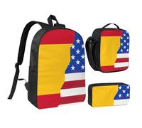 PPHGUT Juego de bolsa escolar con estampado de bandera de España americana, bolsa de almuerzo, estuche para bolígrafos para niños y niñas, actividades al aire libre, compras