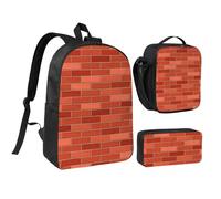PPHGUT Juego de bolsa escolar con estampado de pared de ladrillo rojo, bolsa de almuerzo, estuche para bolígrafos, para niños y niñas, actividades al aire libre, compras