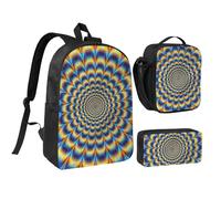 PPHGUT Juego de bolsa escolar con estampado GIF de ilusión óptica en espiral, bolsa de almuerzo, estuche para bolígrafos, para niños y niñas, actividades al aire libre, compras