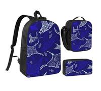 PPHGUT Manta Ray and Fish Print - Juego de bolsa escolar para almuerzo, estuche para bolígrafos, para niños y niñas, actividades al aire libre, compras
