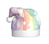 PPHGUT Sombrero de Navidad con estampado de unicornios en rayas coloridas, sombreros de Papá Noel para vacaciones de Navidad para adultos y niños temáticos