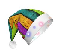 PPHGUT Sombrero de Navidad unisex con impresión de tablero de madera de colores, accesorio de fiesta brillante para reuniones de vacaciones, celebraciones de Navidad