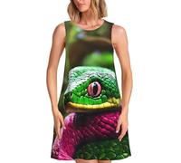 PPHGUT Vestido de verano sin mangas con estampado de serpiente verde para mujer, ligero, para vacaciones, uso diario, Negro, L