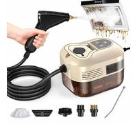 PPLDABNK Limpiador a vapor portátil de 1500 W, calentamiento rápido en 15 segundos, 6 velocidades ajustables, tanque de 1,2 L y 4 cepillos para una limpieza profunda.,Beige