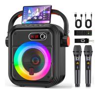 PPMIC Máquina de karaoke con 2 micrófonos inalámbricos, altavoz Bluetooth 5.3 portátil con ajuste de eco/graves/agudos para adultos y niños, compatible con TWS/TFCard/USB/AUX/Live/Rec y televisores