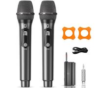 PPMIC Micrófonos inalámbricos recargables, micrófonos duales profesionales UHF para karaoke, sistema de micrófono dinámico inalámbrico con receptor recargable