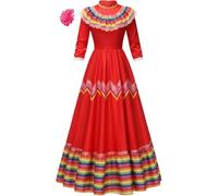 Ppmter Vestido Tradicional Mexicano para Mujer, Disfraz De Señorita para Fiesta Mexicana del Cinco De Mayo, Vestido Folclórico Español con Pinza para Cabello con Flores.