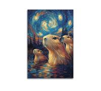PPOXXFFE Capybara Under The Starry Night Póster decorativo de lienzo para pared e impresión artística moderna para dormitorio familiar, 60 x 90 cm