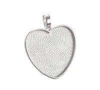 PPQIRU 10 unids/lote de bandejas con Base cabujón colgante corazón 25mm, dijes for hacer collares, llaveros, accesorios joyería DIY(Rhodium plated)
