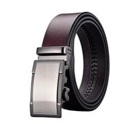 PPQIRU 2 uds cinturón de Cuero for Hombres Cinturones de Hebilla automática de Metal de Negocios Correas de Cintura for Pantalones Vaqueros(Silver-Brown,110cm)