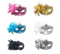 PPQIRU Máscara De Mascarada 6 uds fiesta de baile máscara de diamante pluma boda carnaval actuación disfraz Sexy señora máscara mascarada(Mix colors)
