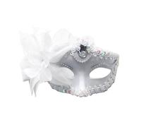 PPQIRU Máscara De Mascarada 6 uds fiesta de baile máscara de diamante pluma boda carnaval actuación disfraz Sexy señora máscara mascarada(White)