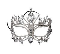 PPQIRU Máscara De Mascarada Máscara de cristal, disfraz de cara completa, decoraciones for mujer, cumpleaños, diamantes de imitación, moda for Club, joyería for el cabello, accesorios de boda(Silver)
