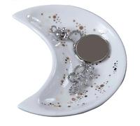 PPQIRU Porta Joyas Plato de joyería pequeño con Forma Luna cerámica, Pendientes, Collar, Anillo, Platos Almacenamiento, exhibición postres y Frutas, bandejas Decorativas(White A)