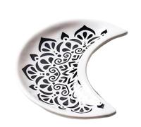 PPQIRU Porta Joyas Plato de joyería pequeño con Forma Luna cerámica, Pendientes, Collar, Anillo, Platos Almacenamiento, exhibición postres y Frutas, bandejas Decorativas(White B)