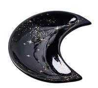 PPQIRU Porta Joyas Plato de joyería pequeño con Forma Luna cerámica, Pendientes, Collar, Anillo, Platos Almacenamiento, exhibición postres y Frutas, bandejas Decorativas(Black B)