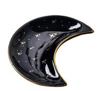 PPQIRU Porta Joyas Plato de joyería pequeño con Forma Luna cerámica, Pendientes, Collar, Anillo, Platos Almacenamiento, exhibición postres y Frutas, bandejas Decorativas(Black C)