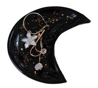 PPQIRU Porta Joyas Plato de joyería pequeño con Forma Luna cerámica, Pendientes, Collar, Anillo, Platos Almacenamiento, exhibición postres y Frutas, bandejas Decorativas(Black A)
