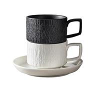 PPQIRU Tazas De Pareja Juego de platos y tazas cerámica sólida, leche café, taza con estampado roca, 2 uds(White Black)