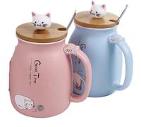 PPQIRU Tazas De Pareja Taza de café con tapa y cuchara, taza cerámica, bonita for la familia, 2 uds(Blue Pink)