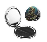 PPTHSNVB Espejo de maquillaje de viaje para bolsos de doble cara 1X/2X, de piel sintética, pequeños espejos de bolsillo de mano para biodiversidad, mini espejo cosmético compacto para mujer