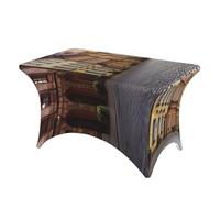 PPTHSNVB Mantel de elastano elástico de 4 pies para mesas rectangulares, mantel de picnic, centro histórico de Polonia, lavable, sin arrugas, para camping, boda, fiesta