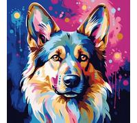PPTRTYQT Graffiti colorido perro pastor alemán, Pintar por numeros Adultos Pintura al óleo de Bricolaje Lienzo niños y Principiante Paint Pintura decoración del hogar Arte Regalo 40x40 cm,sin marco