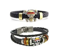 PPX 2 Piezas Pulsera de Piel, para Hombre, Estilo Vintage Gótico, con Diseño de Calavera Pirata