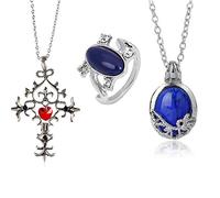 PPX 3 Paquetes de Diarios de Vampiros Unisex Elena Sapphire Crystal Daylight Ring y Katherine Sapphire Crystal Pendant Daywalking Necklace para Fanáticos