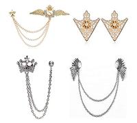 PPX 4 Piezas Broche para Hombre Estilo Británico Traje de Cadena Pin Rhinestone Corona Insignia Vintage Corsage, Retro Hollow Pattern, Angle Wings Brooch Pin y Eagle Broche Pin Juego de Joyas con Caja