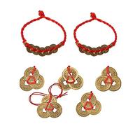 PPX 7 Unids Monedas de la Suerte Monedas de Nudo Chino Monedas de Feng Shui Monedas I-Ching de Recuerdo Monedas Tradicionales con Cadena Roja para la Riqueza y el Éxito Buena Suerte y Saludable