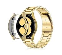 PPzsyxx Correa de Metal de acero inoxidable for Samsung Galaxy Watch 7, 6, 40mm, 44mm, funda protectora pulsera for FE(Gold,For Watch 6 44mm)