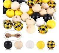Pqahffowr - 200 cuentas de madera con cuerda para guirnalda de otoño de Acción de Gracias Harvest decoración de hogar y bricolaje, artesanías, color negro y amarillo natural