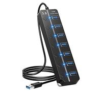 Pqahffowr - Adaptador USB de 7 puertos USB 3.0, adaptador de corriente múltiple USB de varios puertos con interruptores e indicadores