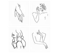 Pqahffowr Impresiones Decorativas de Arte Lineal Minimalista Conjunto de 4 PóSter de Dibujo EstéTico Impresiones en y Negro 8 Pulgadas X 10 Pulgadas Sin
