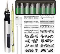 Pqahffowr Mini bolígrafo grabador sin recargables, kit de herramientas de grabado DIY para metal, vidrio cereámico, plástico, madera, plantillas B