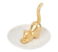 Pqahffowr Portarro de Postura de Gato Dorado, Bandeja en forma de cola de gato, anillo, platos redondos, bandeja para baratijas, almacenamiento de cerámica, casa