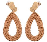 Pqahffowr Ratán Pendientes Hoop Tejidos a Mano Paja de Mimbre Trenza Drop Pendientes Ligeros Geométricos para Mujeres Niñas Gotitas De Agua