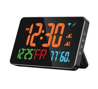 Pqahffowr Reloj Despertador Digital con WiFi, Letras Extra Grandes, Temperatura y Humedad, Calendario, Semana, B
