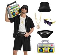 PQCXXA Disfraz de rapero de los años 80 y 90 para hombre y mujer, hip hop, traje de trayecto para fiesta temática, Halloween, carnaval