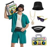 PQCXXA Disfraz de rapero de los años 80 y 90 para hombre y mujer, hip hop, traje de trayecto para fiesta temática, Halloween, carnaval