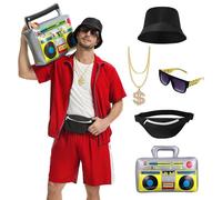 PQCXXA Disfraz de rapero de los años 80 y 90 para hombre y mujer, hip hop, traje de trayecto para fiesta temática, Halloween, carnaval