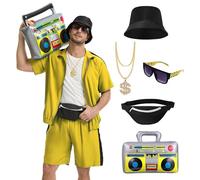 PQCXXA Disfraz de rapero de los años 80 y 90 para hombre y mujer, hip hop, traje de trayecto para fiesta temática, Halloween, carnaval