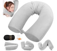 PQETBV Almohada de Viaje para Cuello, Almohada Cervical para Avión, con Venda para Los Ojos, Tapones para Los Oídos, para el Avión, Coche y Sillón Reclinable en Casa(Gris)